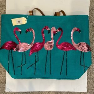 NWT MudPie sequined flamingo tote
